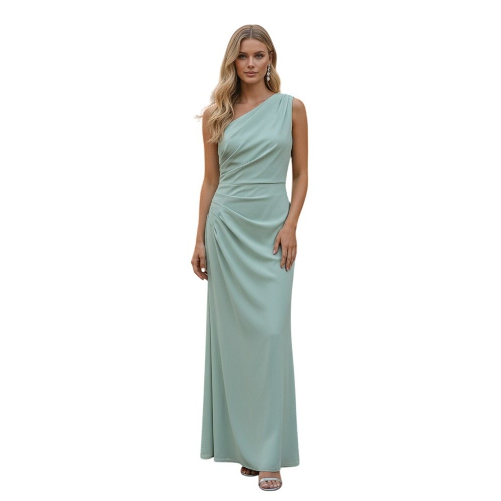 Betsy & Adam One Shoulder Jumpsuit Sage Green Petite 10P A25075P NWT